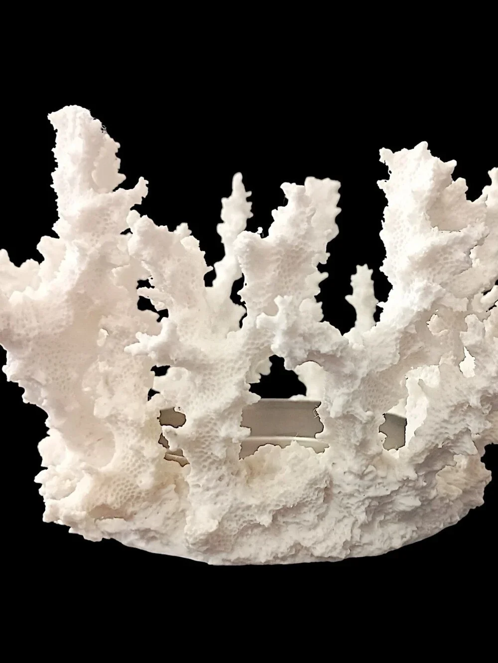 Pottery Barn Faux Coral Candle Holder Pillar White Resin Beach House Coastal